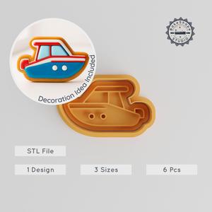 Speed Boat Shape Cutter & Stamp, Cookie Fondant Tool, Nautical Design, 3 Sizes S/M/L, Baking Decoration Set PRODUCT_1089
