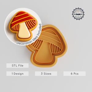 Mushroom Cookie Cutter & Stamp Set, Forest Fungi Design, Perfect for Fondant, 3 Sizes, 6 Pieces PRODUCT_1003