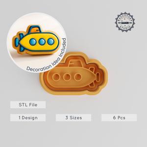 Submarine Shape Cutter & Stamp, Underwater Vessel Cookie & Fondant Tool, S/M/L Sizes, 6-Piece Set PRODUCT_1147