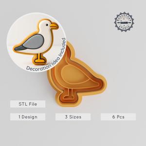 Seagull Bird Cookie Cutter & Stamp Set, 6 Piece Bundle, Flying Seagull Design, Perfect for Fondant & Cookies, Sizes S/M/L PRODUCT_1133