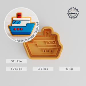 Cruise Ship Cookie Cutter & Stamp, Ocean-Themed Baking Tool Set, Ideal for Fondant, S/M/L Sizes PRODUCT_493