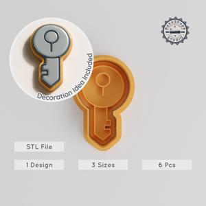 Key Shape Cutter & Stamp Set, Cookie & Fondant Tools, 3 Sizes, Access & Security Theme PRODUCT_577