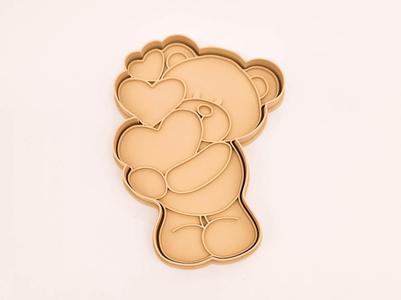 Cake cookie cutter - Teddy Bear with 3 hearts