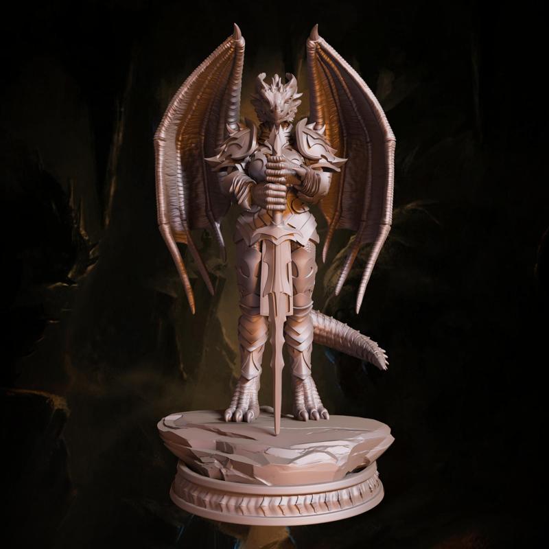 3D Printable Full Dragonborn Pose I - 32mm & 72mm (Pre-Supported)