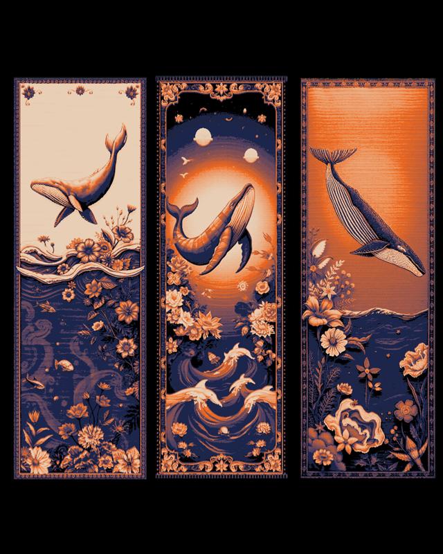 Quilts of the wonders of the sea - whales!  - Set of bookmarks