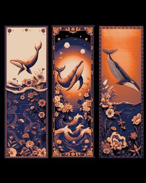 Quilts of the wonders of the sea - whales!  - Set of bookmarks