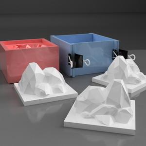 Mold for making rock pieces from concrete or plaster.