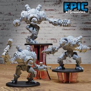 Battle Automaton Set / Infantry Machine / Steampunk Construct / Humanoid Droid / War Robot / Warrior Control Mechanism / Evil Steel Fighter / Steam Society Encounter