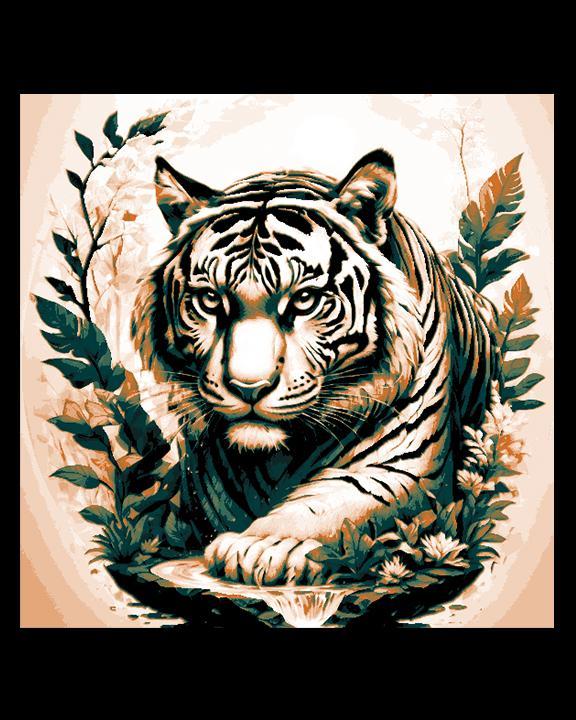 Artful Creation - Wall Art of a Bengal Tiger Laying in Wait