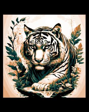 Artful Creation - Wall Art of a Bengal Tiger Laying in Wait