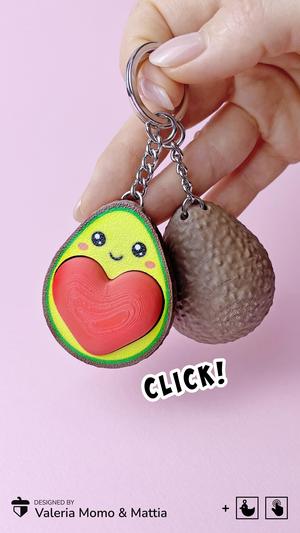 Avocado Clicker Heart Keychain, Romantic San Valentine's Gift, Love