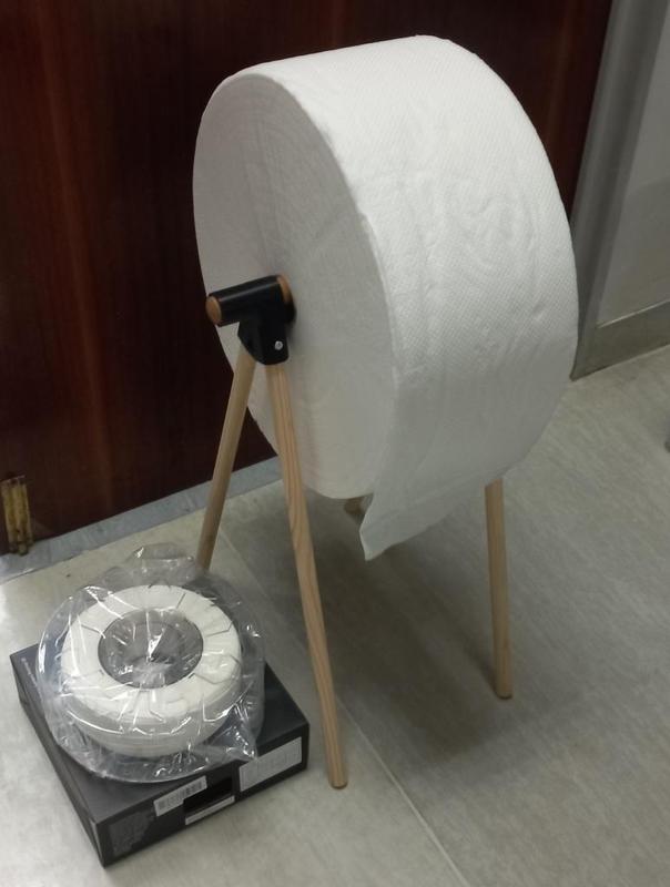 Simple jumbo paper towel holder (uses broomstick + 16mm dowels)