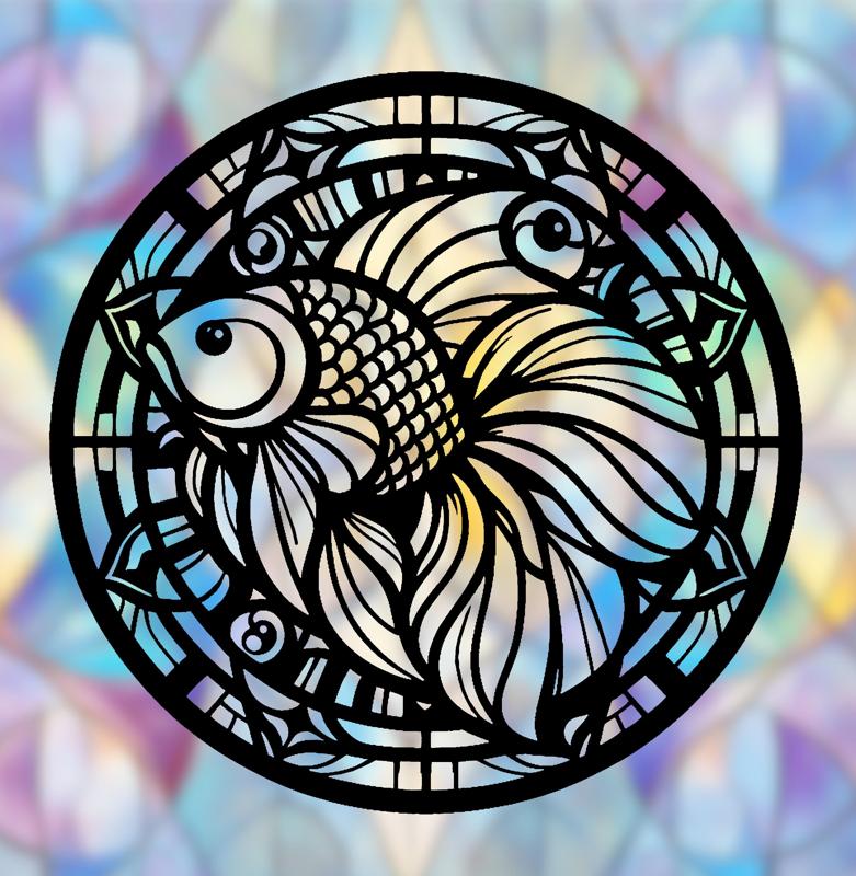 Goldfish Mandala Art – 2D geometric wallart (Stained Glass Style)