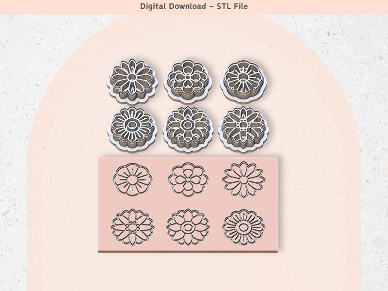 Flowers Set x 6 Clay Cutter for Polymer Clay | Digital STL File | Clay Tools | 5 Sizes Clay Cutters