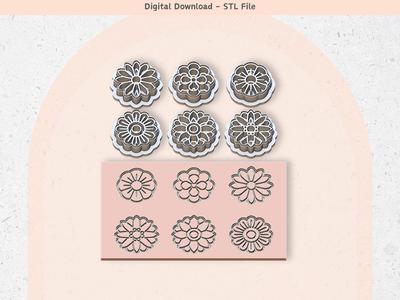 Flowers Set x 6 Clay Cutter for Polymer Clay | Digital STL File | Clay Tools | 5 Sizes Clay Cutters