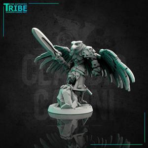 (0091) Male featherfolk birdman warrior paladin with spear