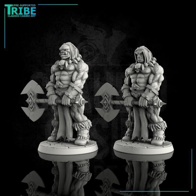 (0065) Male human / orc barbarian with dubble axe