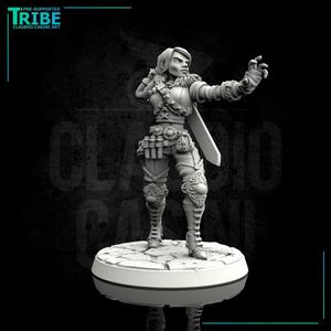 (0075) Female half-orc elf human tiefling warrior witch hunter with sword