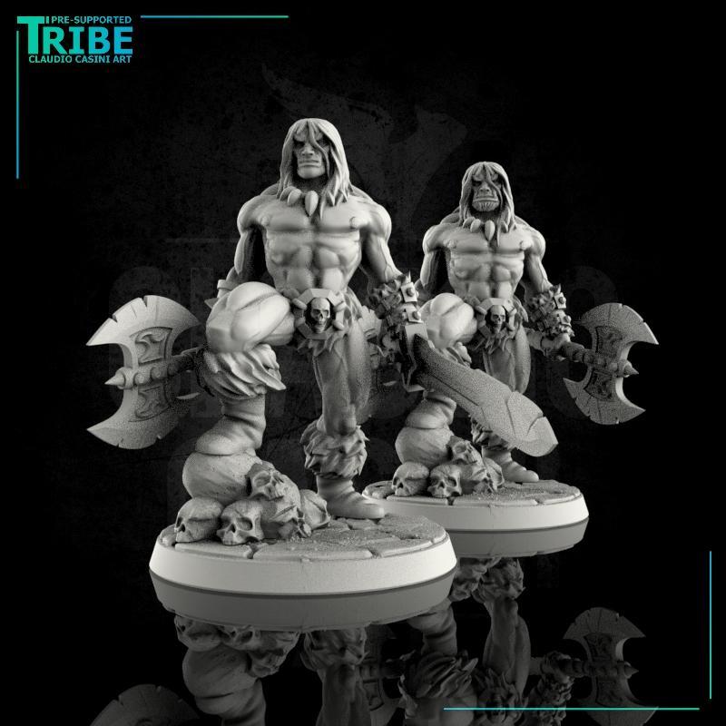 (0017) Male human half-orc barbarian with swords and axes
