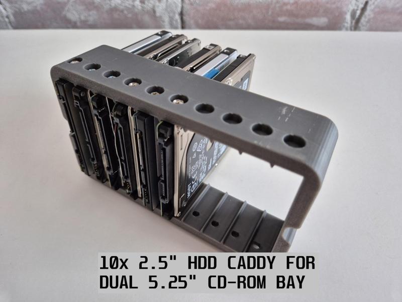10x 2.5" HDD caddy for dual 5.25" CD-ROM bay