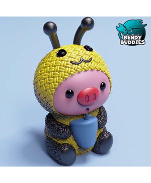 Piggy Bee Costume / Cute Knitted Beast Model / Collectible Pigface Creature Figure / Print-in-Place 