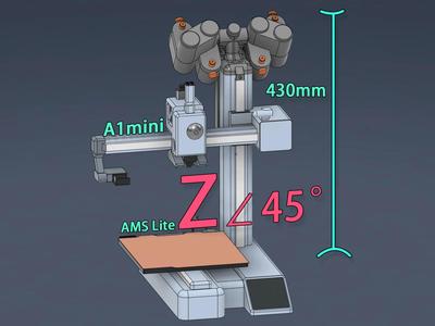 A1 mini Z-axis top-mounted AMS Lite modification scheme (height almost identical to the A1 beam at 43cm)