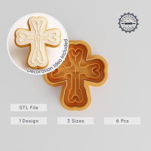 Cross Shape Cutter & Stamp Set, Perfect for Cookies & Fondant, Includes 6 Pieces, Gothic & Day of the Dead Design PRODUCT_942