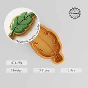 Leaf Cutter & Stamp Set, Cookie & Fondant, Nature Botanical Design, 3 Sizes S/M/L, 6 Piece 3D Printable STL PRODUCT_1016