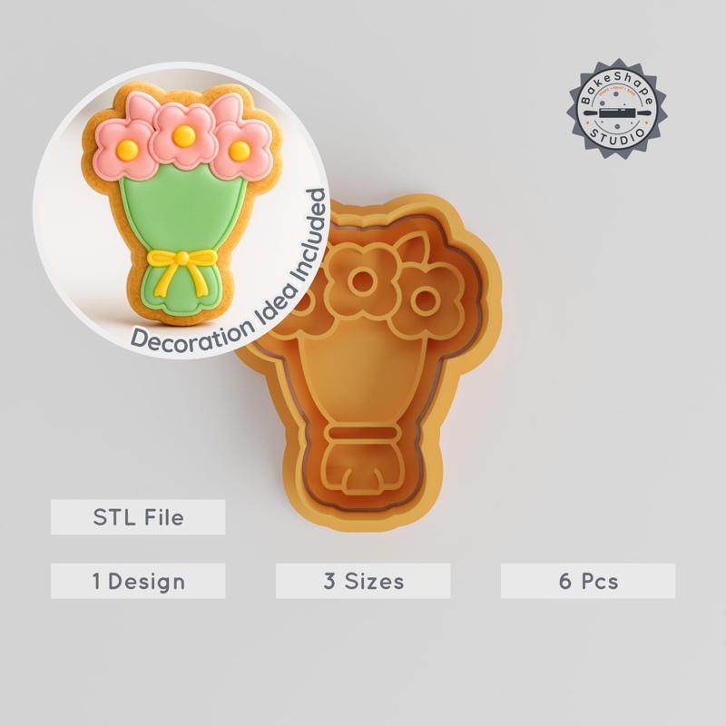 Floral Bouquet Cookie Cutter & Stamp Set, 3 Sizes, Perfect for Fondant & Cookies, Flower Arrangement, Petal Decoration PRODUCT_37