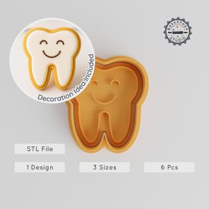 Healthy Teeth Cookie Cutter & Stamp, Dental Health Checkup, 3 Sizes, 6-Piece Set, Perfect for Fondant PRODUCT_513