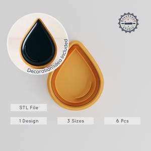 Drop Shape Cutter & Stamp, Cookie & Fondant Tool Set, Oil Drop Design, Sizes S/M/L, 6-Piece Collection PRODUCT_76