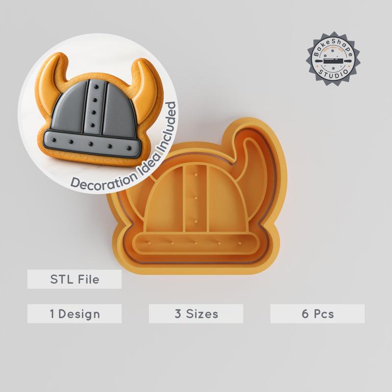 Viking Helmet Shape Cutter & Stamp, Cookie & Fondant Molds, Fairy-Tale Baking Set, S/M/L Sizes, 6 Pieces PRODUCT_246