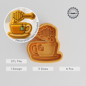 Honey Tea Cookie Cutter & Stamp Set, 3 Sizes, Sweet Brew Design, Perfect for Fondant & Baking PRODUCT_324