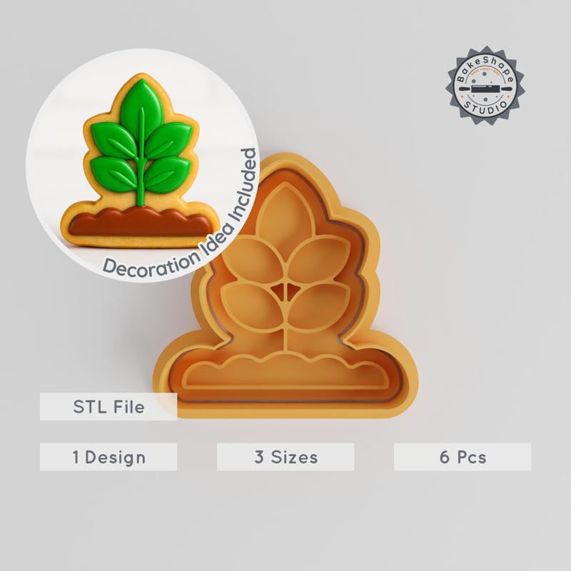 Plant in Ground Shape Cutter & Stamp, Cookie and Fondant Decor Set, Gardening Theme, 3 Sizes S/M/L PRODUCT_383