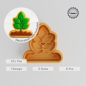 Plant in Ground Shape Cutter & Stamp, Cookie and Fondant Decor Set, Gardening Theme, 3 Sizes S/M/L PRODUCT_383