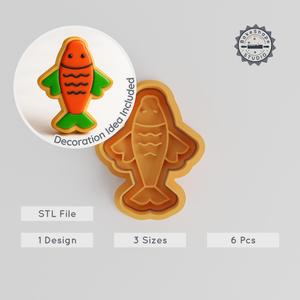 Carp Shape Cutter & Stamp Set, Koi Fish Cookie Fondant Molds, Fortune Fish Design, 6 Piece Collection in Small to Large Sizes PRODUCT_2204