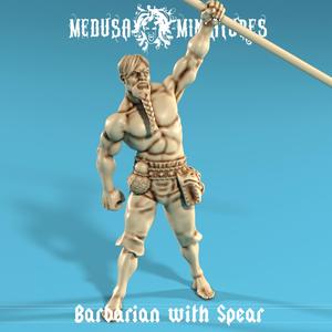 Barbarian with Spear - Classic Fantasy Warrior Miniature STL