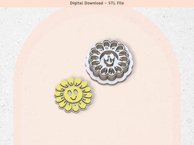 Happy Flower Clay Cutter for Polymer Clay | Digital STL File | Clay Tools | 5 Sizes