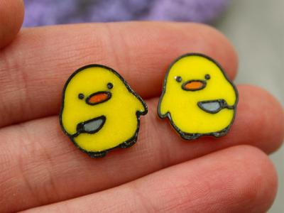 Meme Duck Holding a Knife Funny Earrings