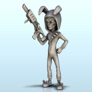 Alien with laser weapon, pajamas and bunny slippers (15) (+ pre-supported version & rounded base) - SF Warhordes ET extraterrest Confrontation