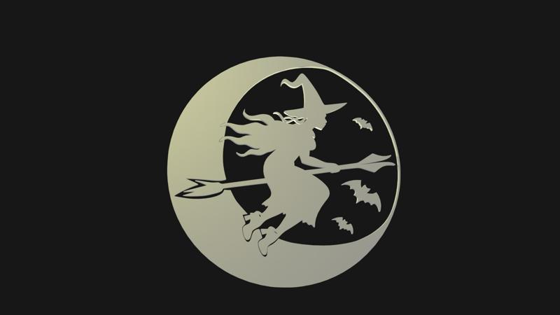 Spooky Witch Flight on a broom  cutout wall art, moon shot