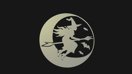 Spooky Witch Flight on a broom  cutout wall art, moon shot