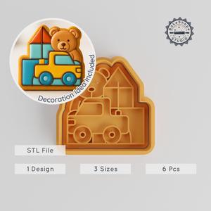 Shape Cutter & Stamp Set for Cookies & Fondant, 6-Piece Toy-Themed Design, S/M/L Sizes, Perfect for Playful Baking PRODUCT_2693