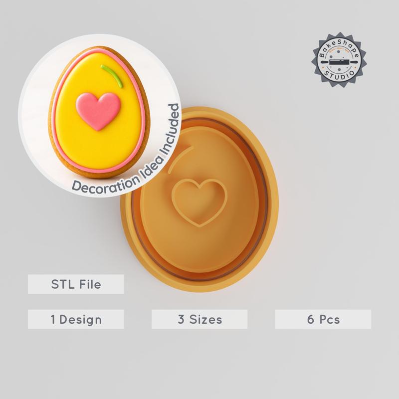 Easter Egg Shape Cutter & Stamp Set, Perfect for Cookies & Fondant, 3 Sizes S/M/L, 6 Piece Pack for Spring & Holiday Baking PRODUCT_58