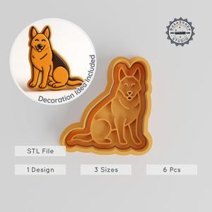 German Shepherd Cookie Cutter & Stamp Set, Dog Shape Fondant Cutters, Pet Animal Design, S/M/L Sizes, 6-Piece Pack PRODUCT_271