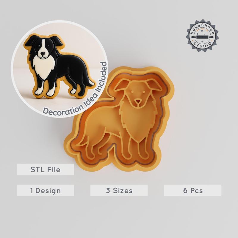 Border Collie Cookie Cutter & Stamp Set, S/M/L Sizes, Dog-Themed Baking, Animal Lover Gift, Sheepdog Cutter, Puppy Fondant Decor PRODUCT_266