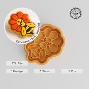 Bee on Flower Shape Cutter & Stamp, Cookie & Fondant Decoration Set, Nature Theme, S/M/L Sizes PRODUCT_326