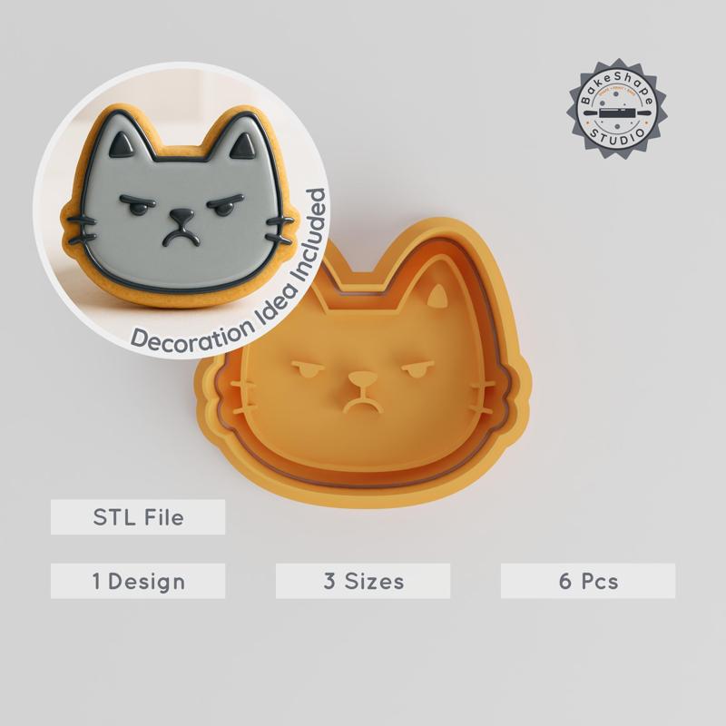 Mad Shape Cutter & Stamp, Cookie & Fondant Design, 3 Sizes Set, Angry Face, Unhappy Expression, Feeling Theme PRODUCT_827