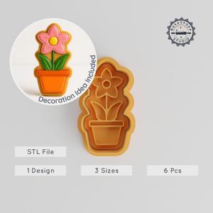 Potted Lotus Shape Cutter & Stamp Set, Flower Pot Cookie & Fondant Tool, Garden Lotus Designs, 3 Sizes, S/M/L PRODUCT_393