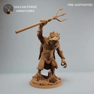 Bullywug frog people chieftain or king with trident - pre supported